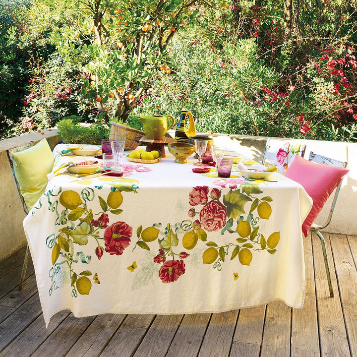 Linen tablecloth Lemons of Menton romance